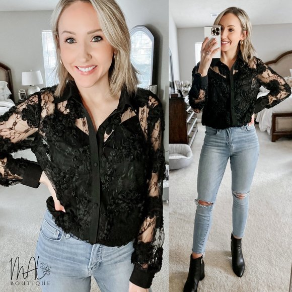 Chandler Floral Lace Button Up - Picture 2 of 9